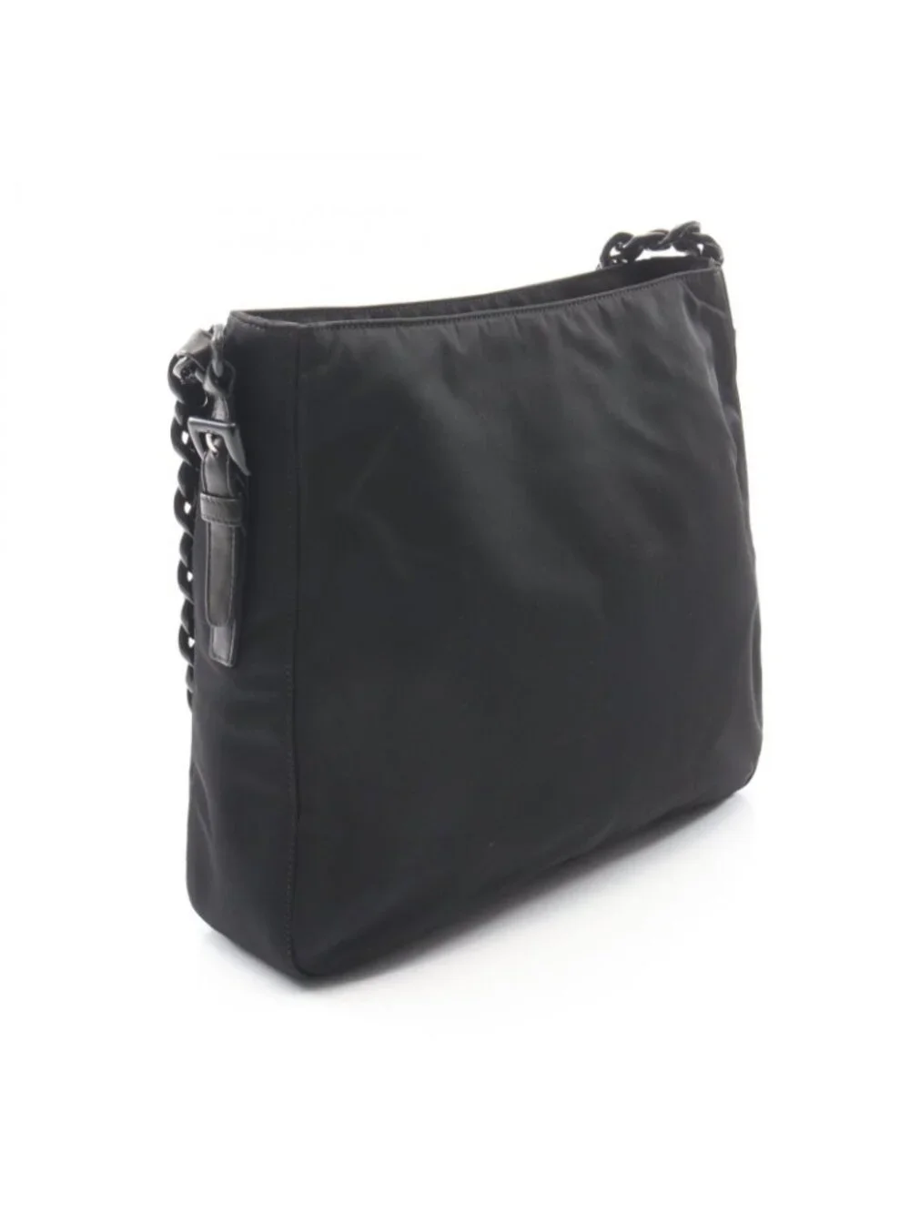 Prada Shoulder Bag Tessuto Bacheli Black Nylon Leather Triangle Logo Chain